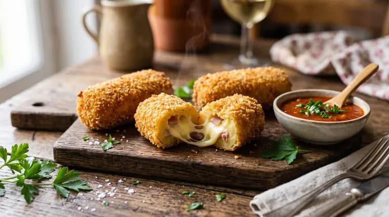 Croquetas de papa con jamón y queso en 40 minutos