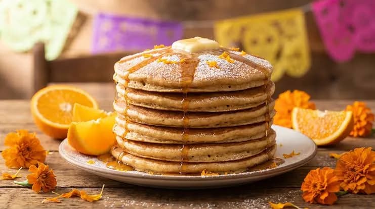 Hot cakes con sabor a pan de muerto y se prepara en pocos minutos