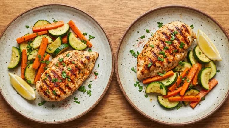 Pollo grillado con zucchini y zanahoria listo en 25 minutos
