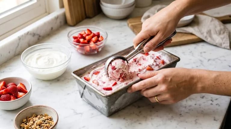 Helado de yogur griego con fresas: listo en 10 minutos
